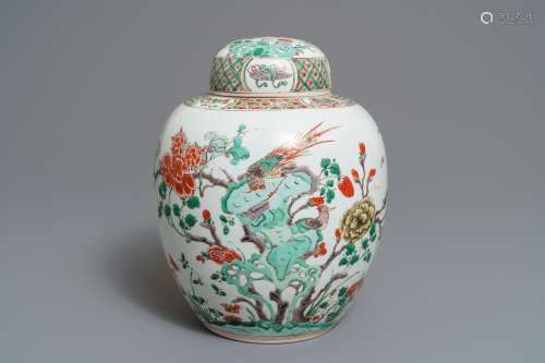 A Chinese famille verte ginger jar and cover, Kangxi