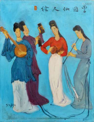 Sadji (Sha Qi, Sha Yinnian) (1914-2005), Four Chinese musicians, oil on canvas