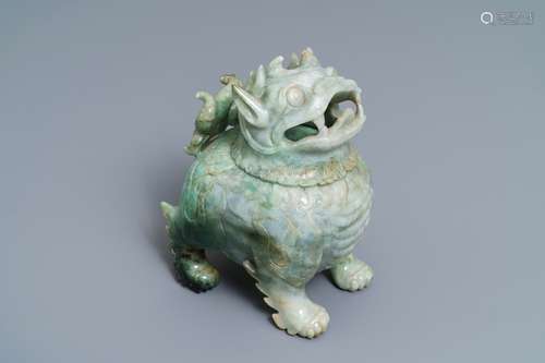 A Chinese jadeite luduan incense burner and cover, 19/20th C.