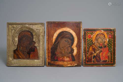 Three Russian icons: 'Mother of God' or 'Theotokos', 19th C.