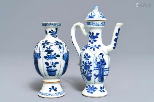 A Chinese blue and white 'Long Eliza' jug and a vase, Kangxi