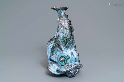 A rare Brussels faience dolphin-shaped fountain, 18th C.