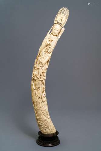 A very large Chinese carved ivory model of Guanyin, 19th C.