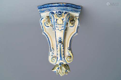 A large polychrome French faience wall bracket, Rouen, 18th C.