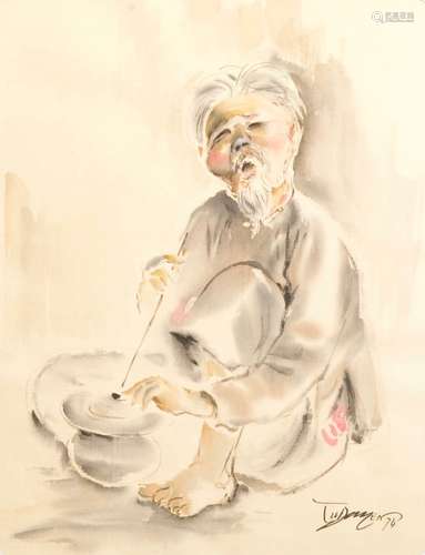 Tu Duyen (Vietnam, 1915-2012): water color on silk, dated 1974