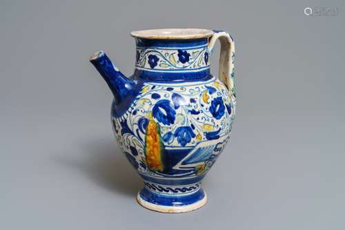 An Italian maiolica wet drug jar, prob. Venice, 16/17th C.