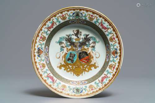 A fine Chinese Belgian market armorial plate of Bistrate impaling Proli, Qianlong, ca. 1736