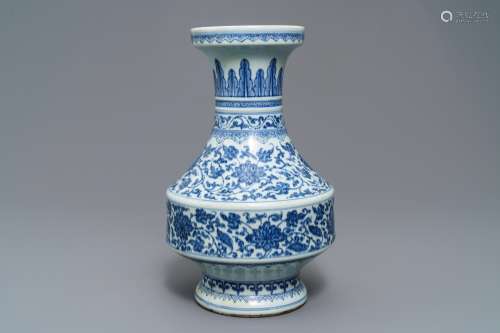 A Chinese blue and white flower scroll vase, Qianlong