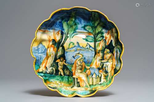 An Italian maiolica crespina with a blacksmith, workshop of Andrea Negroponte, Casteldurante, 2nd half 16th C.