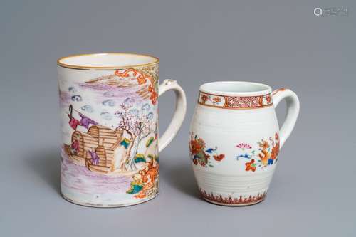 Two Chinese famille rose and Mandarin design mugs, Qianlong