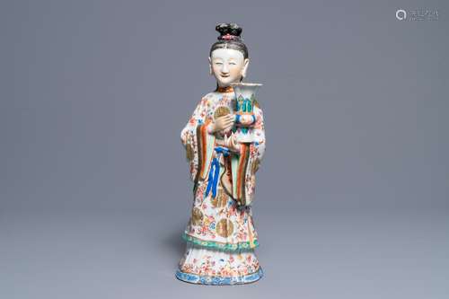 A large Chinese famille rose candle holder modelled as court lady, Qianlong