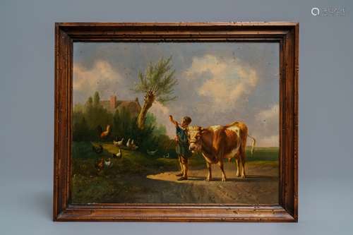 Albertus Verhoesen (1806-1881): Young man with a bull, oil on panel, signed and dated 1860