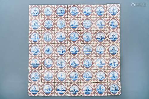 A collection of 96 Dutch Delft blue, white and manganese tiles, 18th C.