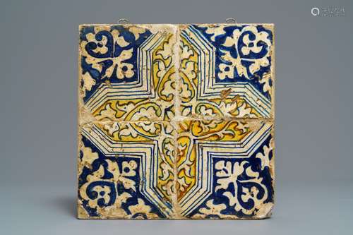 A field of four polychrome Antwerp maiolica tiles, 2nd half 16th C.