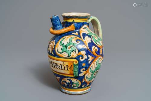 An Italian maiolica wet drug jar, prob. Montelupo, 17th C.