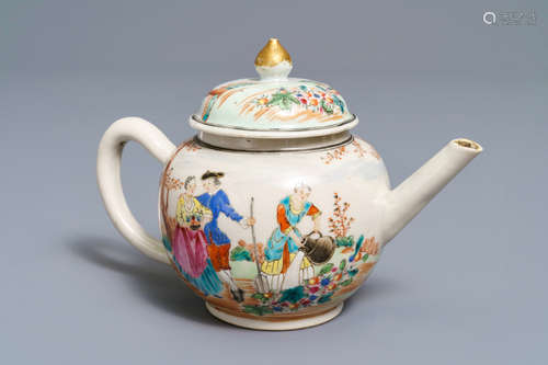 A fine Chinese famille rose 'European subject' teapot and cover, Qianlong