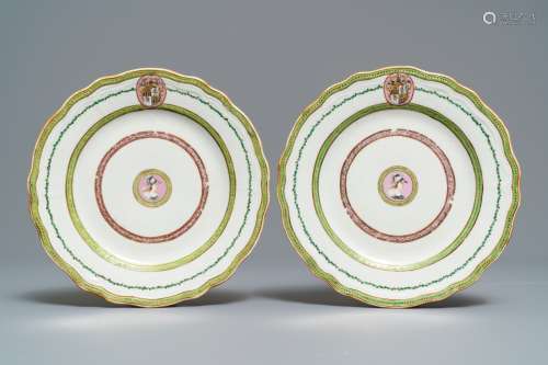 A pair of Chinese Danish market Peter van Hemert armorial plates, Qianlong