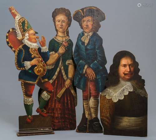 Four Dutch polychrome painted wood dummy boards, 18th C.