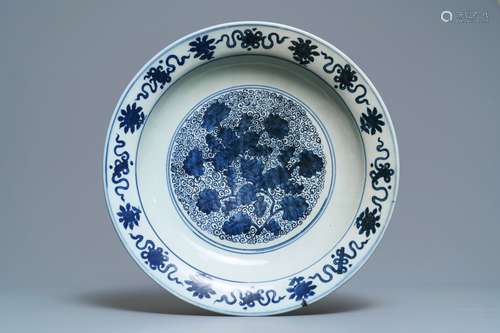 A large Chinese blue and white 'grapevine' dish, Jiajing