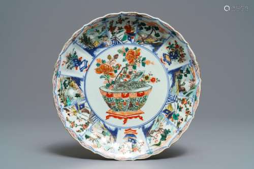 A Chinese famille verte dish with a jardinière, Kangxi