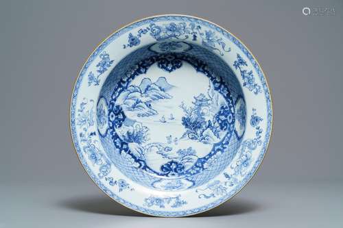 A Chinese blue and white 'river landscape' basin, Qianlong