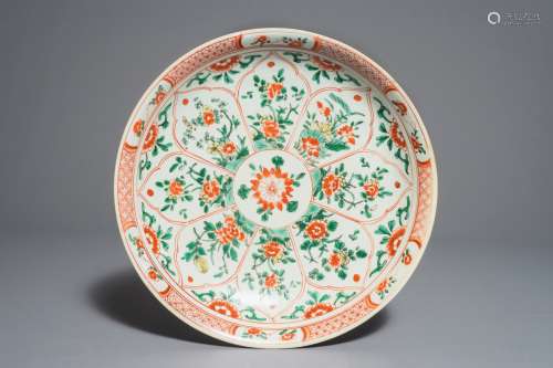 A Chinese famille verte dish with floral design, Kangxi