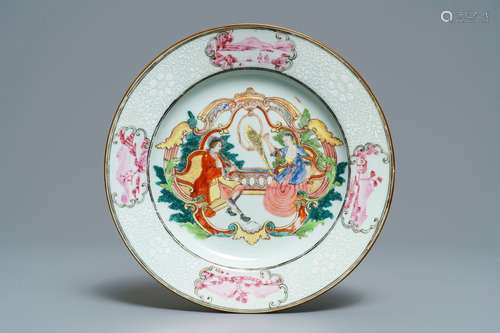 A Chinese famille rose European market 'bianco sopra bianco' plate, Qianlong