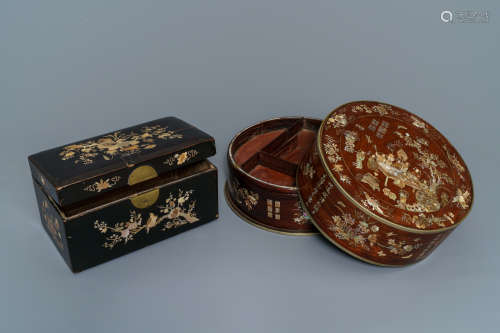 Two Chinese mother of pearl-inlaid wooden boxes for the Vietnamese market, 19th C.