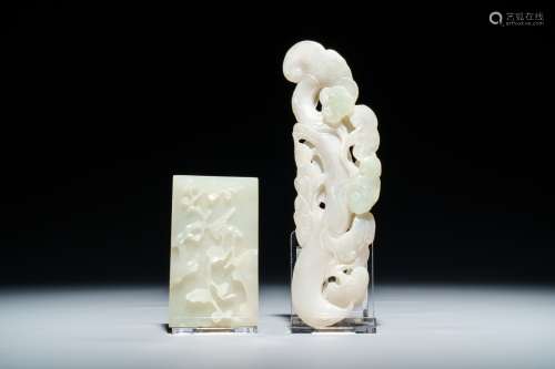 Two Chinese white and green jade carvings, 19/20ème