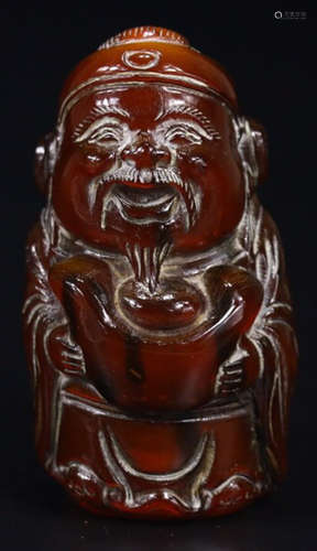 A OKA HORN CARVED CAISHEN BUDDHA PENDANT