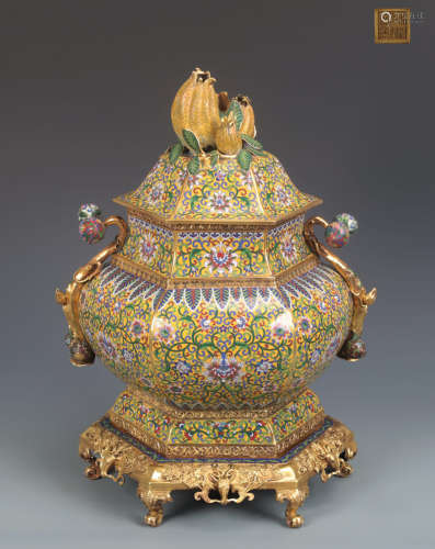 A QIANLONG CLOISONNE WITH FLORAL PATTERN TRIPOD CENSER