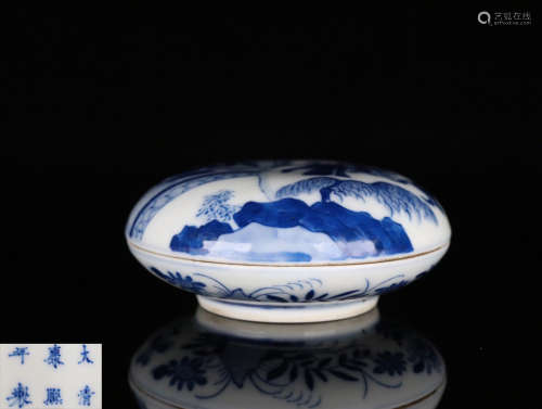 A KANGXI MARK BLUE&WHITE BOX WITH COVER