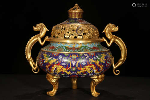 A QIANLONG MARK GILT BRONZE CENSER GILDED WITH GOLD