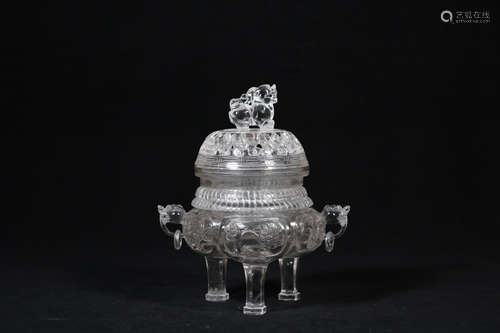 A CRYSTAL TRIPOD CENSER OF LION BUTTON