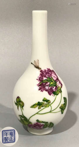AN ENAMELED PORCELAIN WITH FLORAL & POETRY VASE