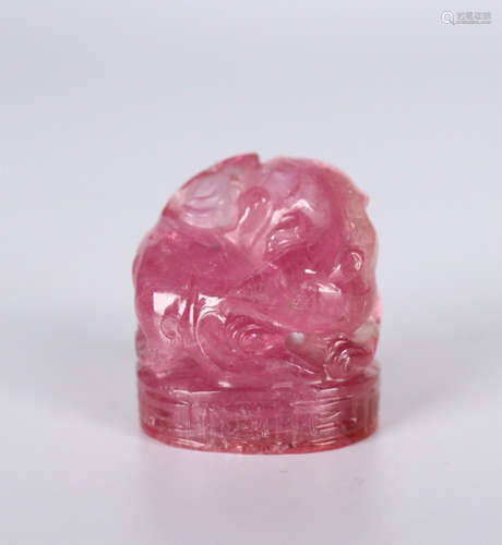 A PINK TOURMALINE SEAL OF MOUSE SHAPED