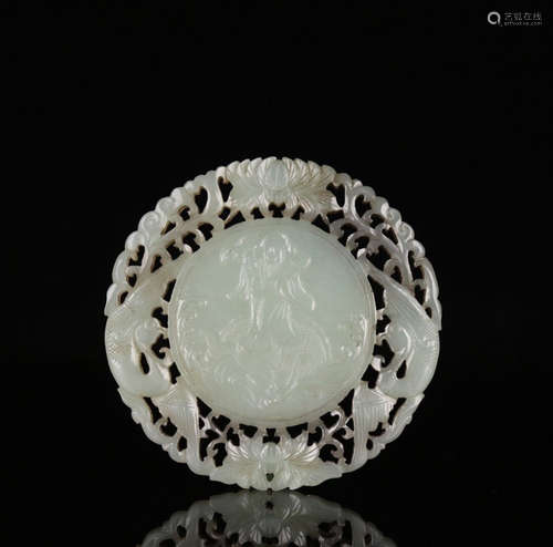 A HETIAN JADE PENDANT WITH MARKING&STORY PATTERN