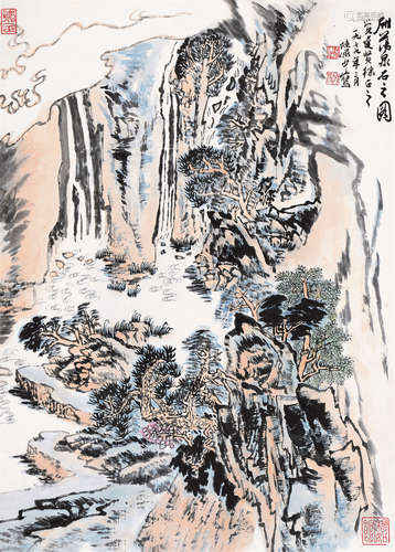 陆俨少（1909～1993） 雁荡泉石 立轴 设色纸本