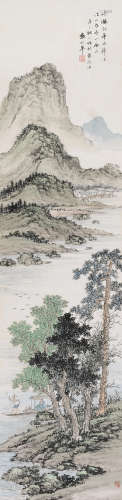 袁松年（1895～1966） 岸阔扁舟 立轴 设色纸本