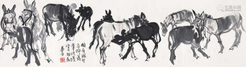 黄冑（1925～1997） 十二驴 横轴 水墨纸本