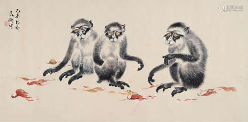 宋美龄（1897～2003） 猴子 镜片 设色纸本