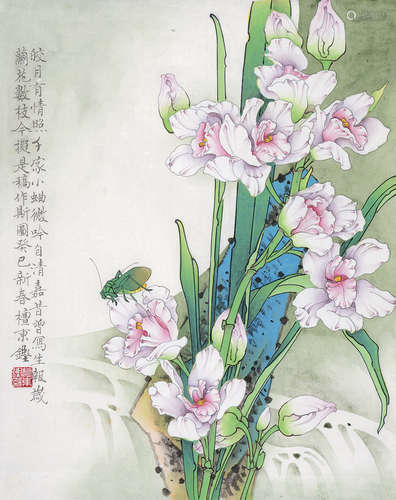 檀东铿（b.1943） 草虫咽香 镜片 设色纸本