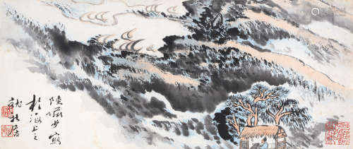 陆俨少（1909～1993） 白云松舍 镜片 设色纸本