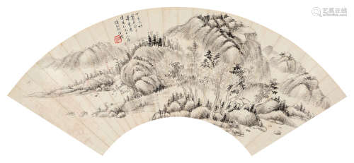 何维朴（约1839～1922） 水村山霭 扇片 水墨纸本