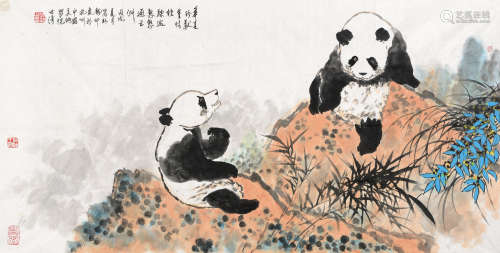 洪世清（1929～2008） 华夏珍兽 镜片 设色纸本