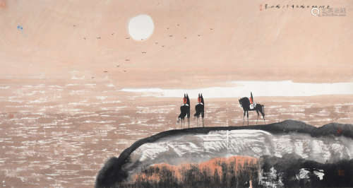 白庚延（1940～2007） 大河旭日 横轴 设色纸本