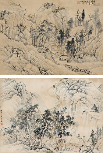 巢勋（1852～1917） 山水 镜片 （二开） 水墨纸本