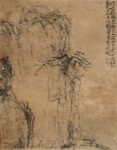 黄慎（1687～1768） 深山探奇 镜片 水墨绢本