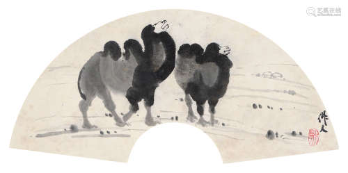 吴作人（1908～1997） 骆驼 扇片 水墨纸本