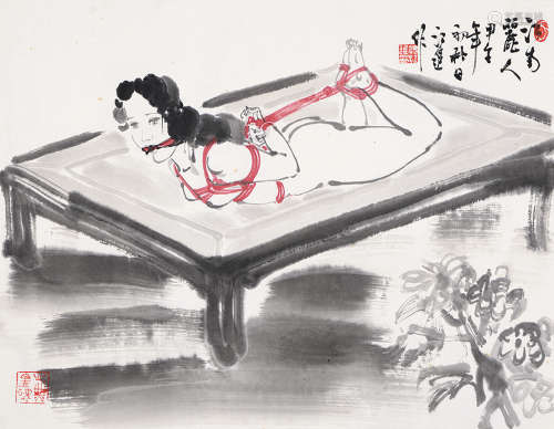 姚江进（b.1965） 人物 镜片 设色纸本